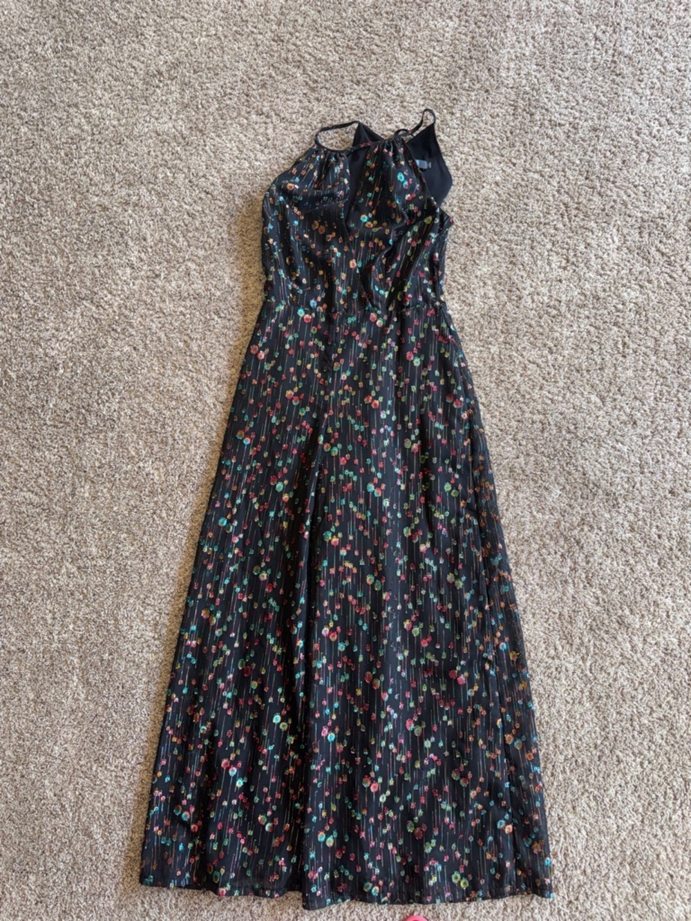 Eva Franco Anthropologie Edita wide leg halter jumpsuit in black size 2